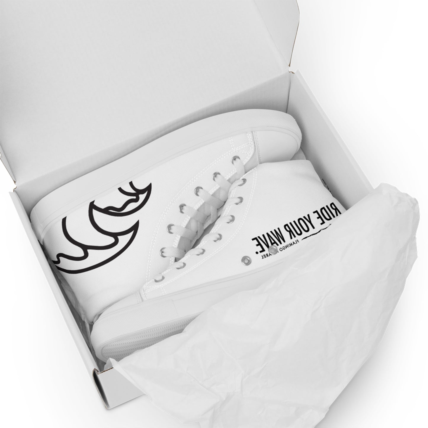 Flamingo Essentials – White Ride Your Wave High-Top Canvas Shoes