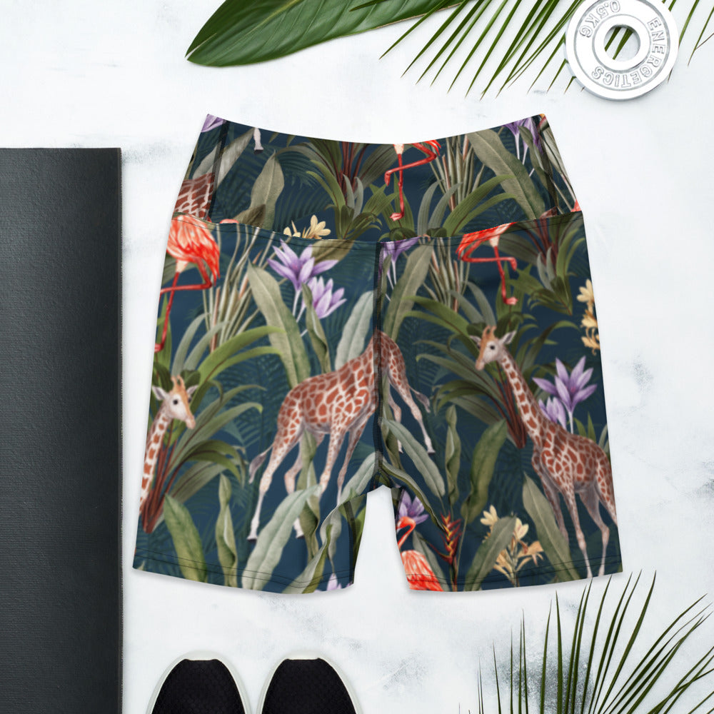 Women's Tropical Jungle - High Waist Yoga Shorts